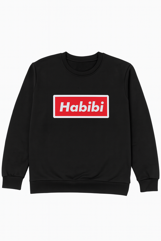 Black sweatshirt with 'Habibi' logo