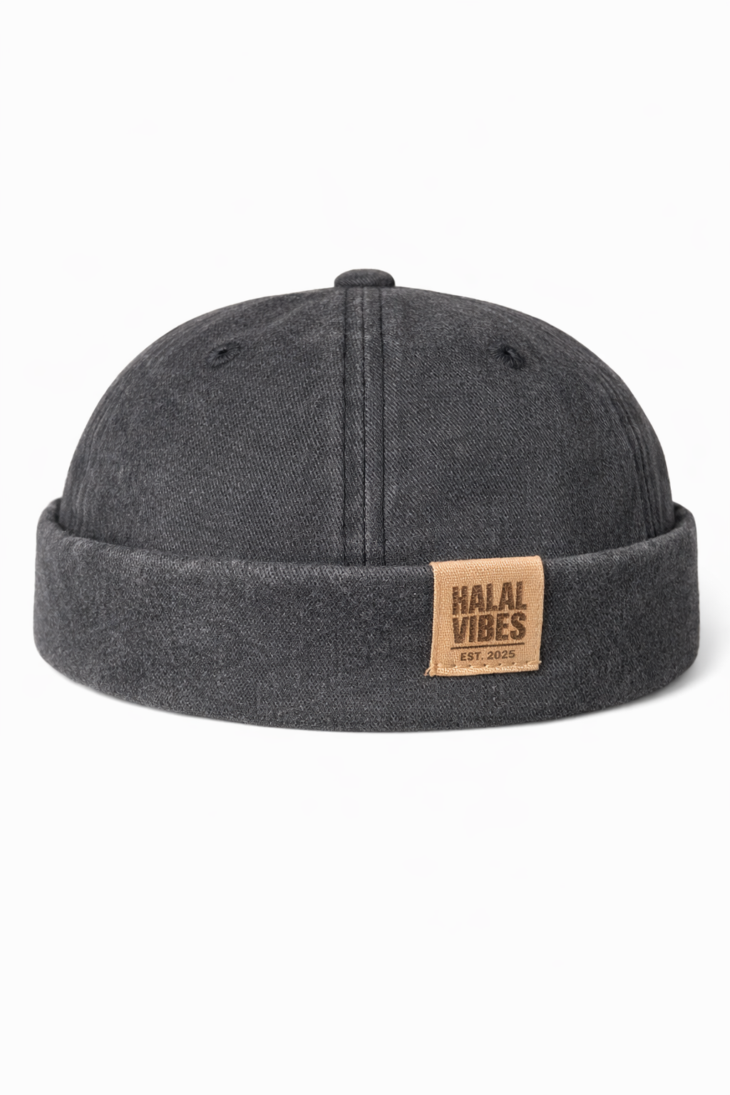Halal Vibes Premium Docker Cap with Signature Leather Patch - Charcoal Modest Headwear