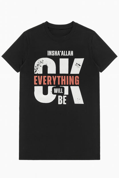 Black t-shirt with motivational text design on a white background