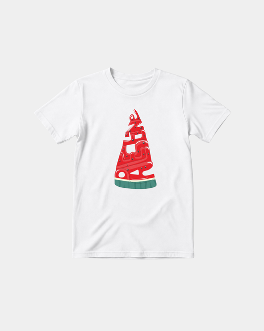 White Halal Vibes kids T-shirt with red and green watermelon-inspired Palestine solidarity graphic