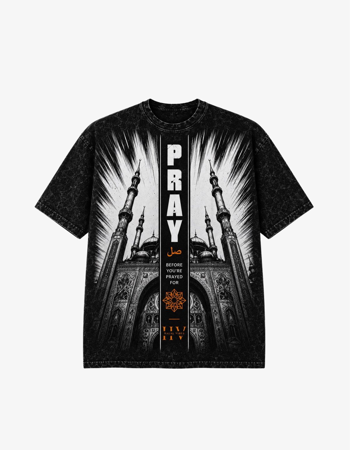 Halal Vibes Salah oversized black acid wash Islamic T-shirt