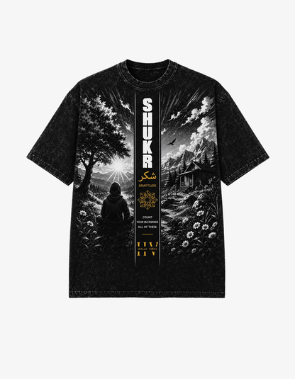 Halal Vibes Shukr oversized black acid wash Islamic T-shirt