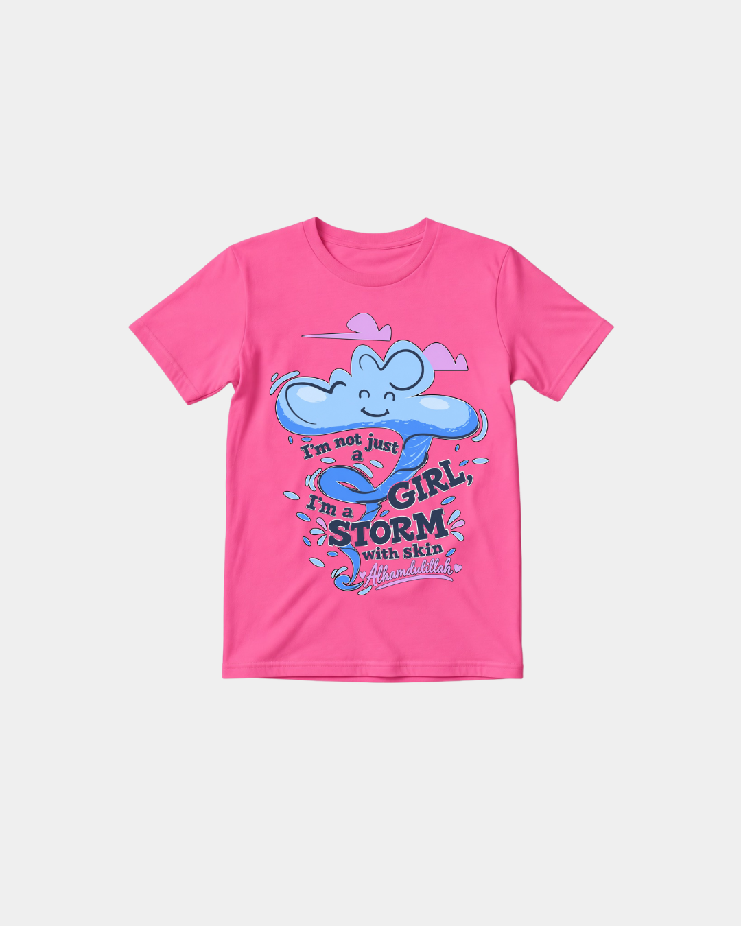 Pink Halal Vibes girls T-shirt with Girl Storm Alhamdulillah cloud graphic