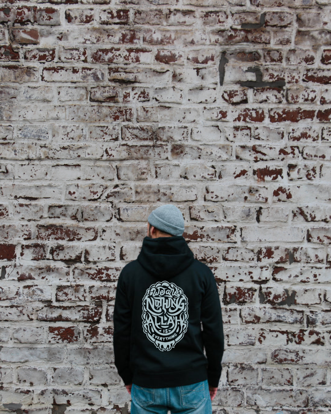 We Are Nothing Allah Is Everything Black Hoodie - Islamic Streetwear Back Print