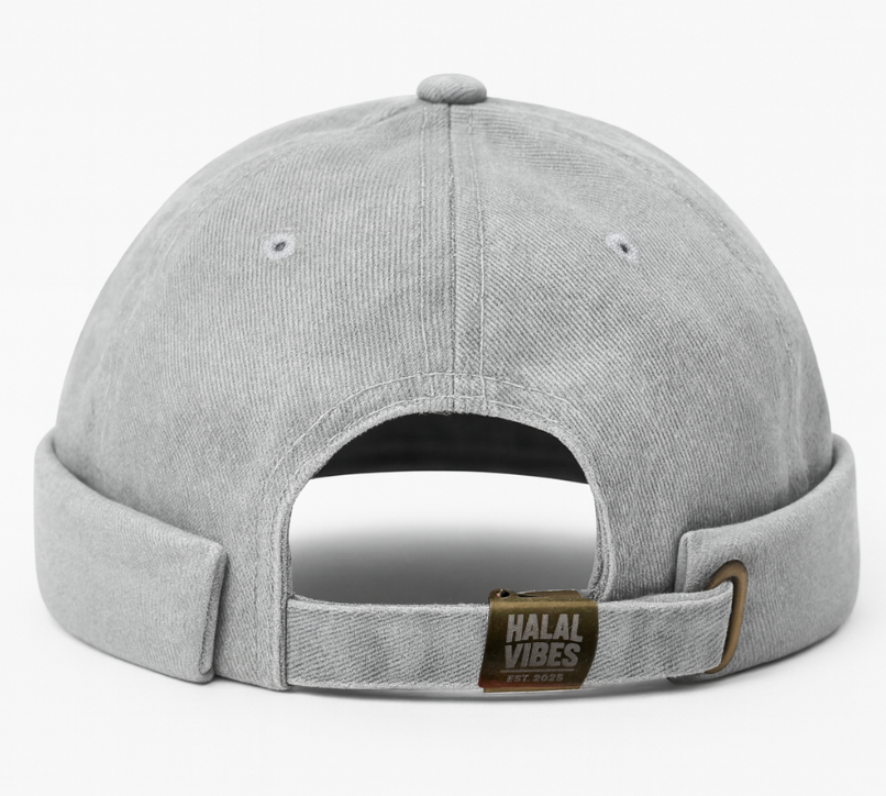 Adjustable back strap detail on Halal Vibes Premium Grey Docker Cap - One Size Fits All
