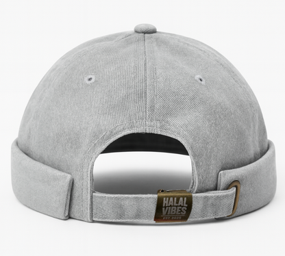 Adjustable back strap detail on Halal Vibes Premium Grey Docker Cap - One Size Fits All