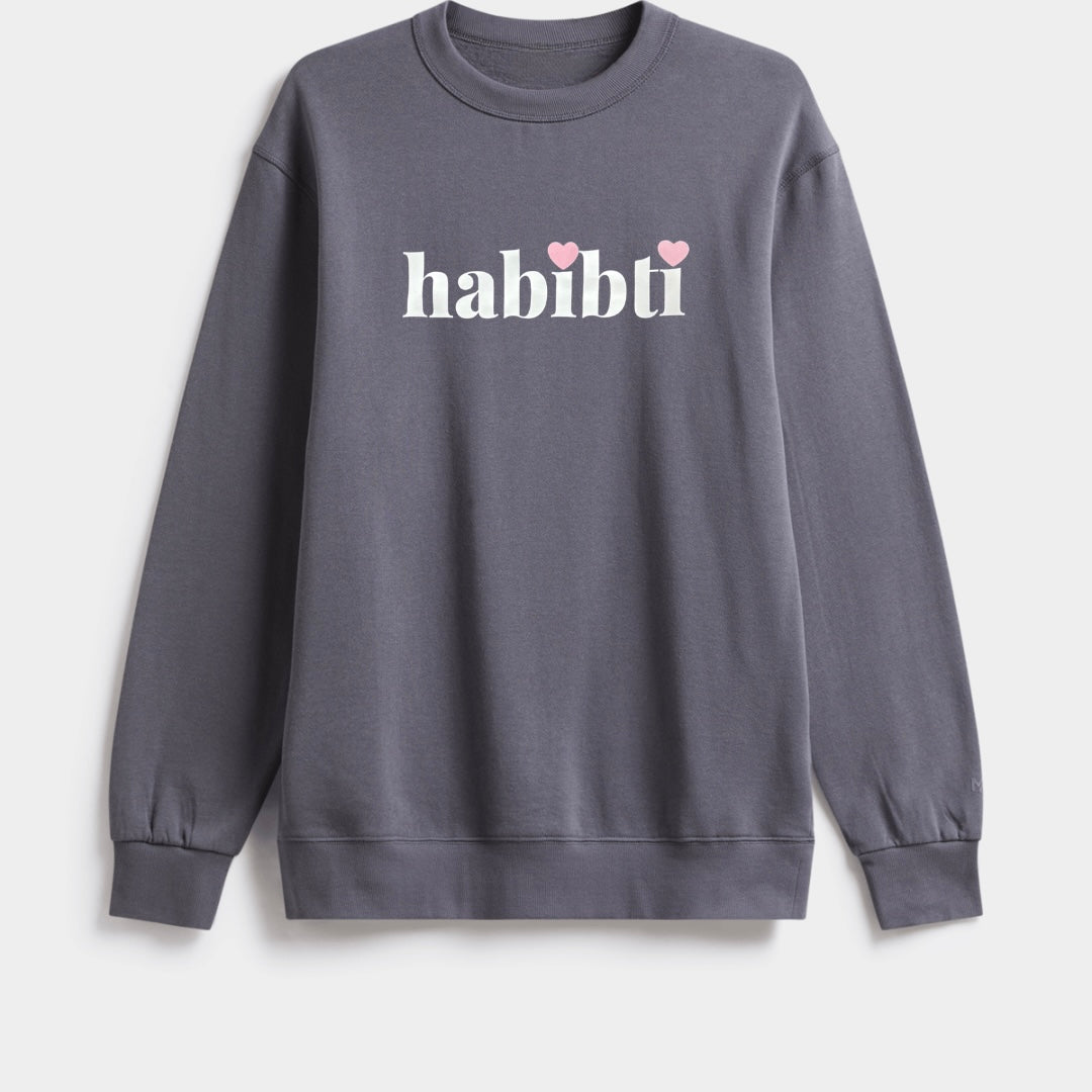 Habibti Limited Edition Grey Crewneck Sweater with Pink Heart Accents - Made in South Africa