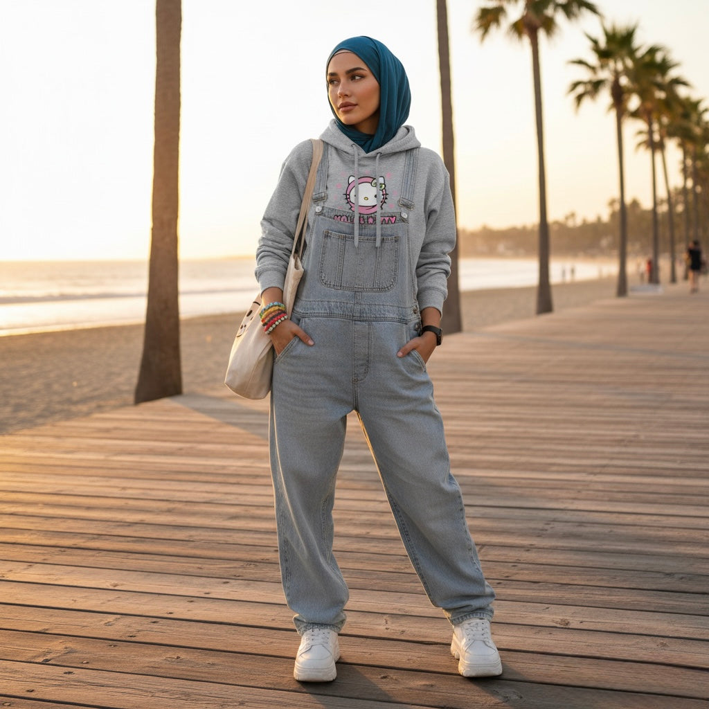 Soft Heather Grey Hoodie with Halal Kitty Modest Pop Culture Design-lifestyle image