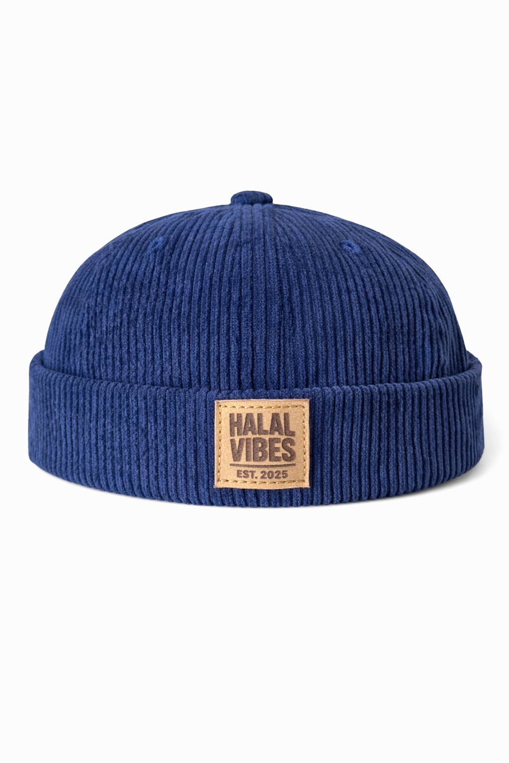 Halal Vibes Corduroy Docker Cap with Leather Patch - Modest Streetwear Headwear-Blue
