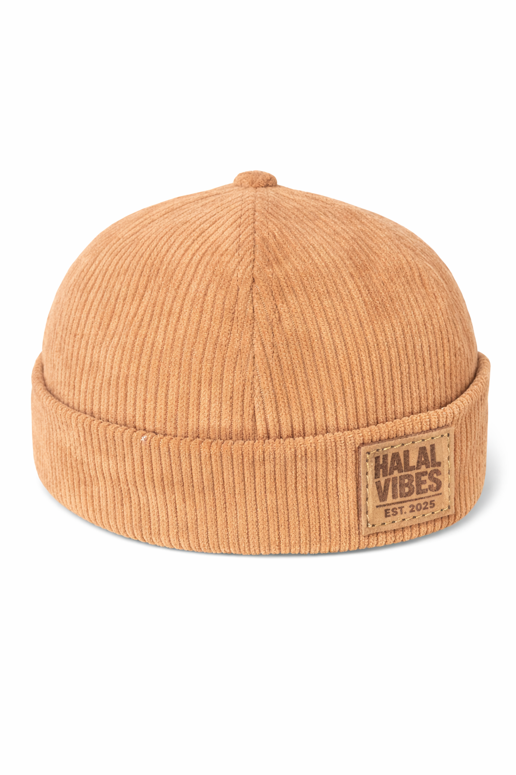 Halal Vibes Corduroy Docker Cap with Leather Patch - Modest Streetwear Headwear-Brown