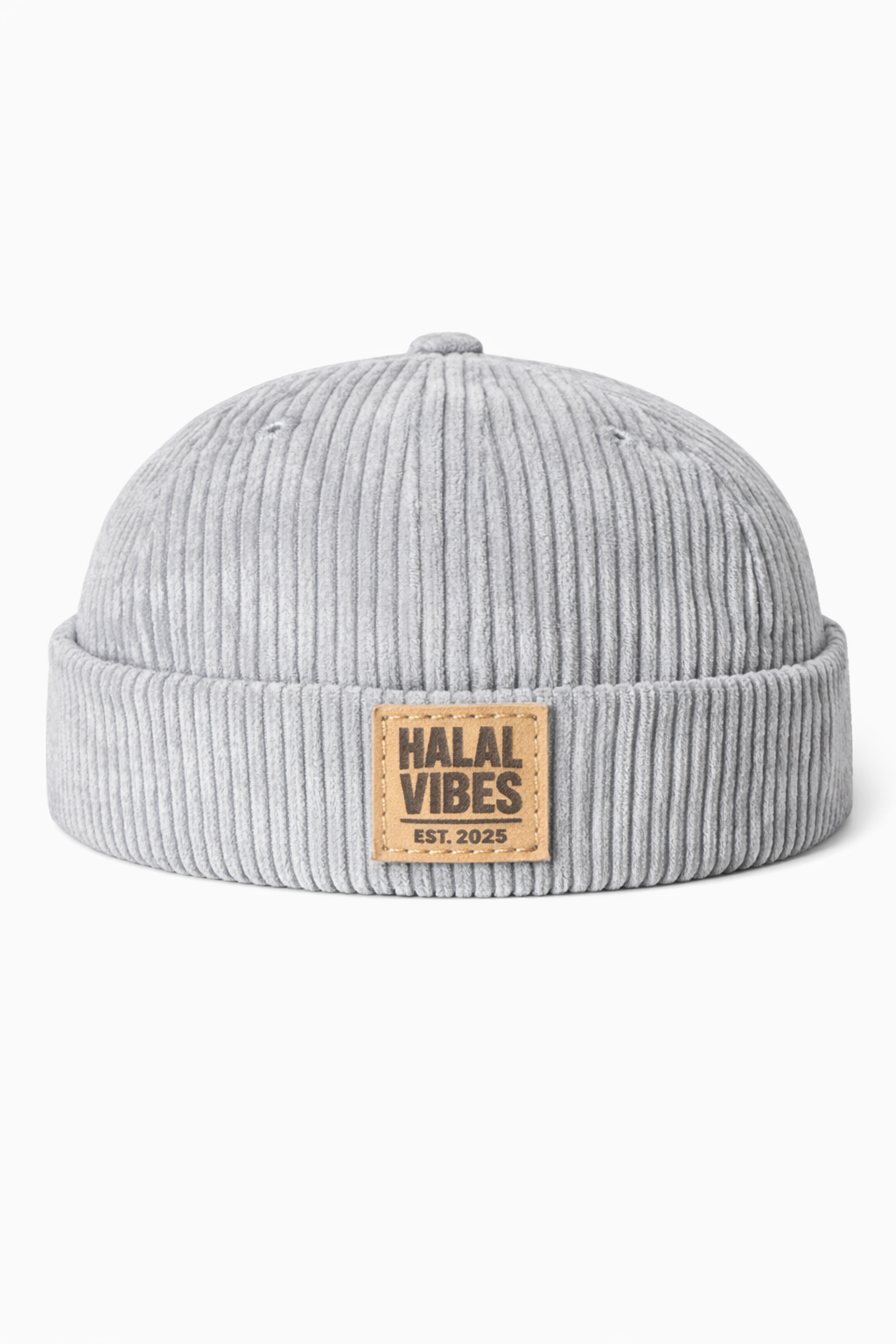 Halal Vibes Corduroy Docker Cap with Leather Patch - Modest Streetwear Headwear-Grey