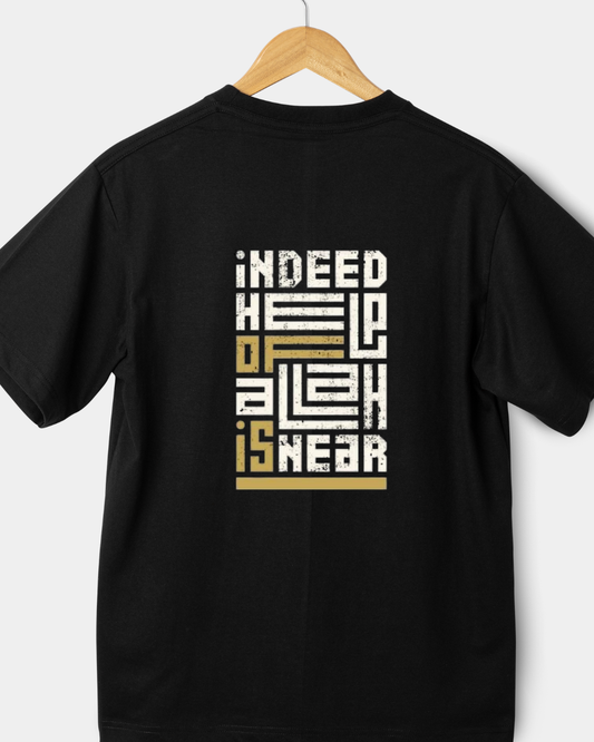 Indeed Help of Allah Is Near Black T-Shirt - Islamic Streetwear and Apparel