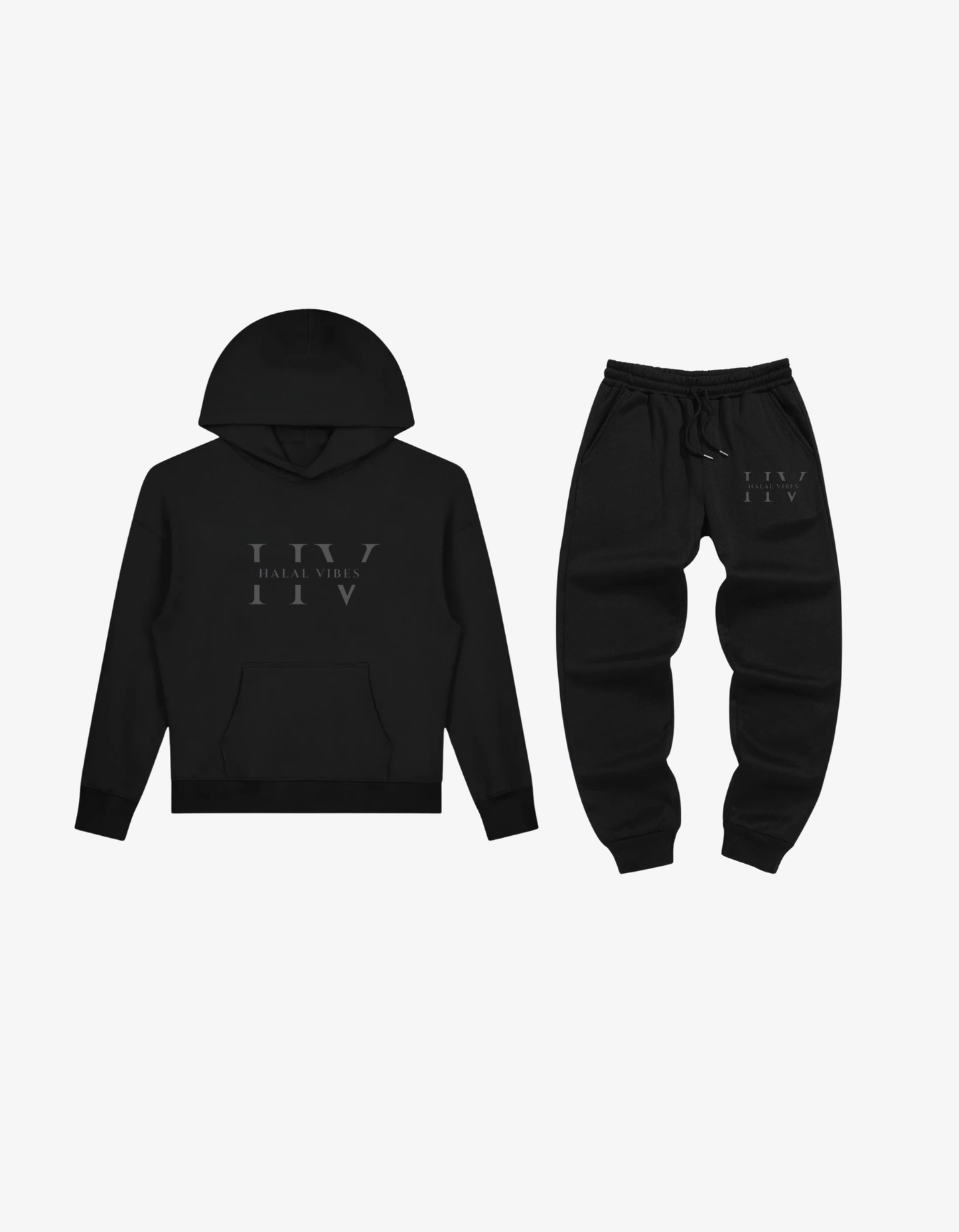 2-Piece Heavyweight Black Tracksuit with Tonal HV Monogram Pillars Branding.
