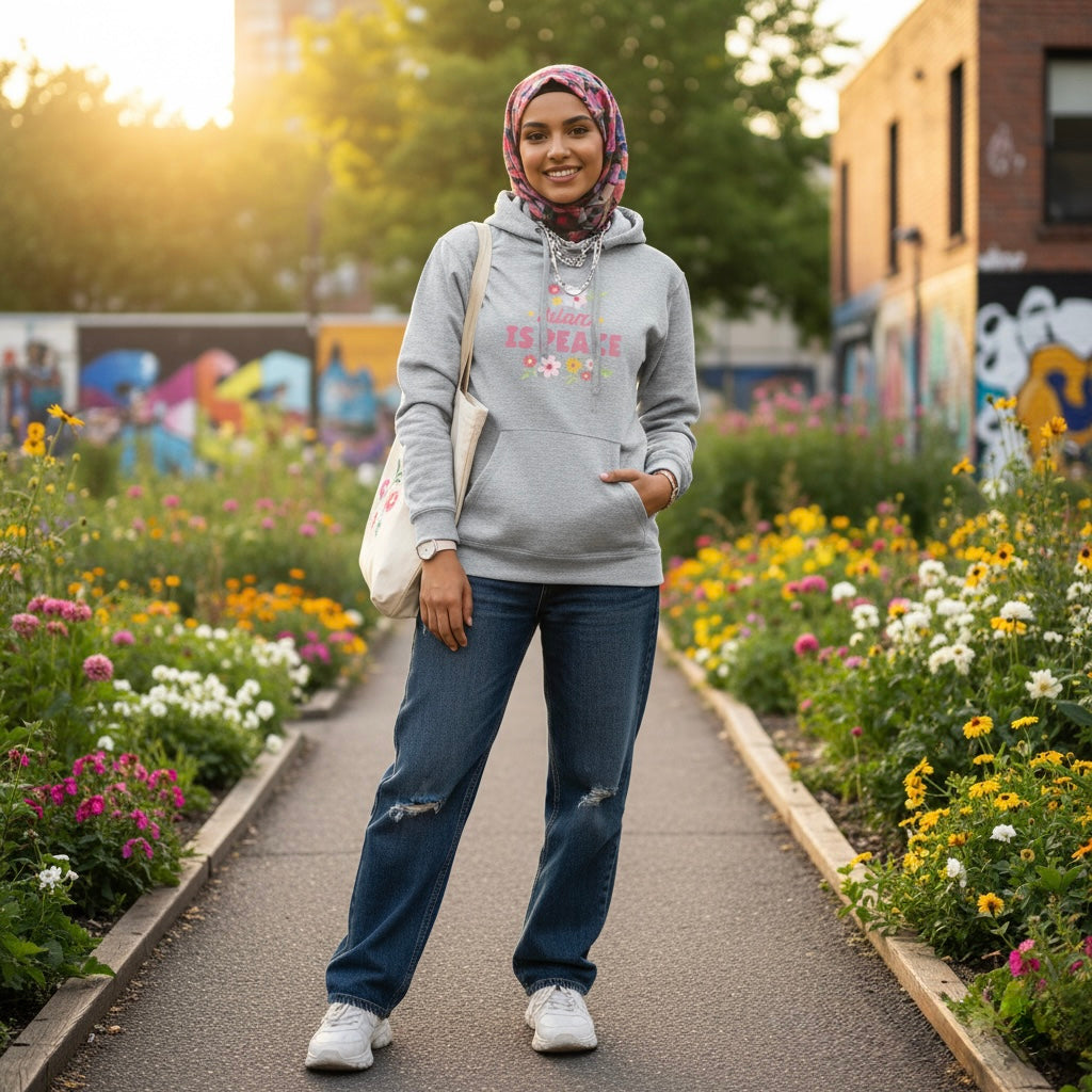 Islam is Peace Floral Edition Hoodie in Heather Grey - Modest Streetwear-lifestyle