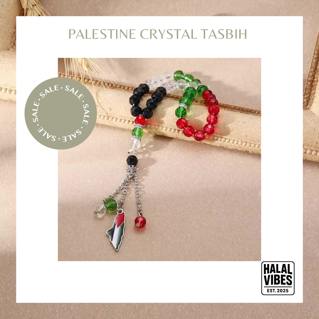 Palestinian Flag Crystal Tasbih with 33 Beads and Palestine Map Charm