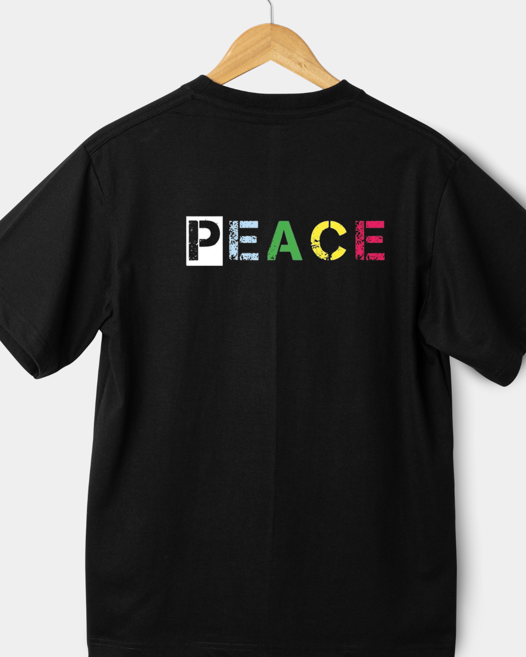 Peace Black T-Shirt with Distressed Typography - Islamic Streetwear