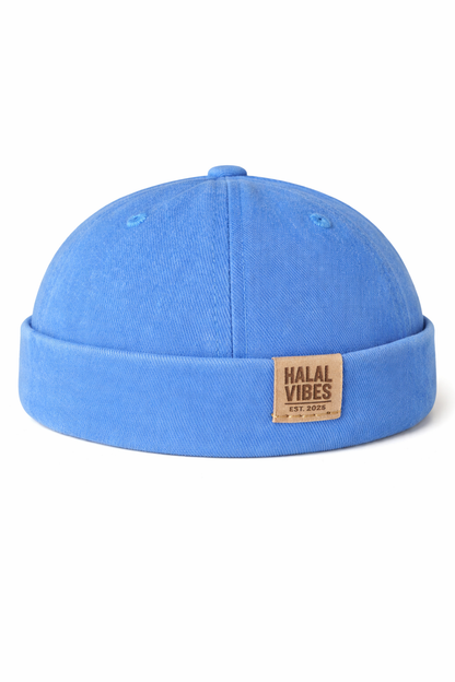 Halal Vibes Premium Docker Cap with Signature Leather Patch - baby Blue Modest Headwear