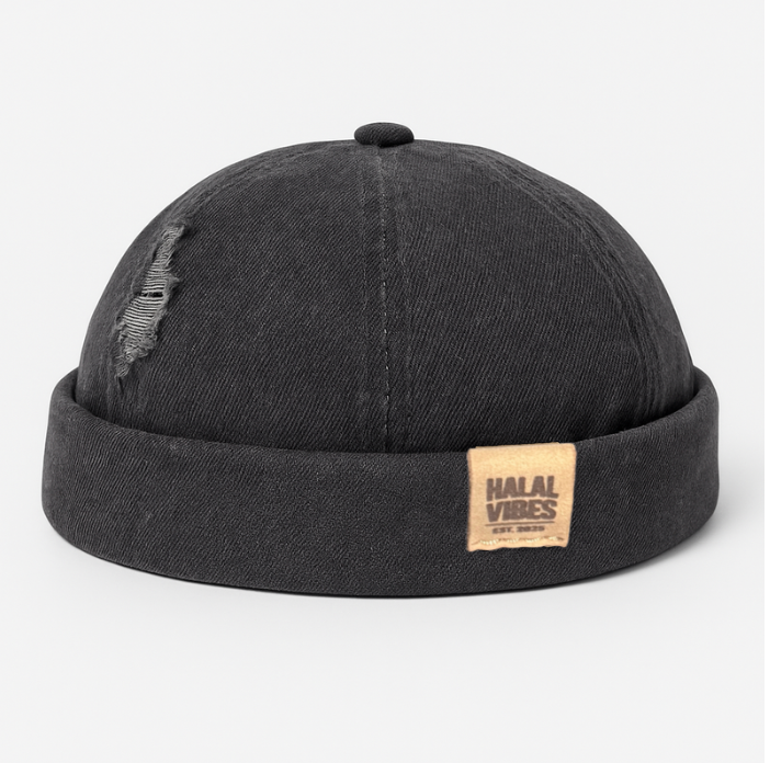Halal Vibes Premium Docker Cap with Signature Leather Patch - Black Modest Headwear