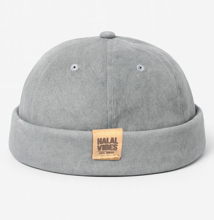 Halal Vibes Premium Docker Cap with Signature Leather Patch - Grey Modest Headwear