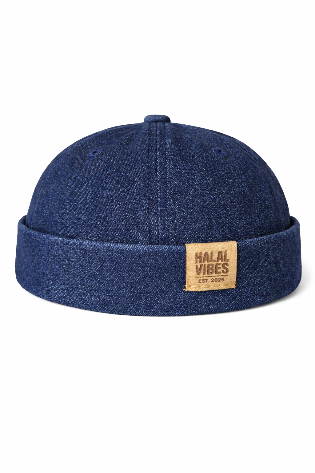 Halal Vibes Premium Docker Cap with Signature Leather Patch - Indigo Modest Headwear