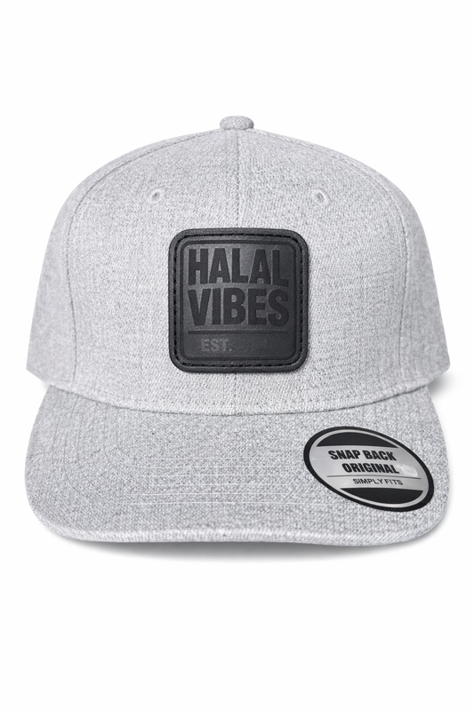 Premium Grey Snapback Cap with Tonal Halal Vibes Patch - Minimalist Islamic Streetwear