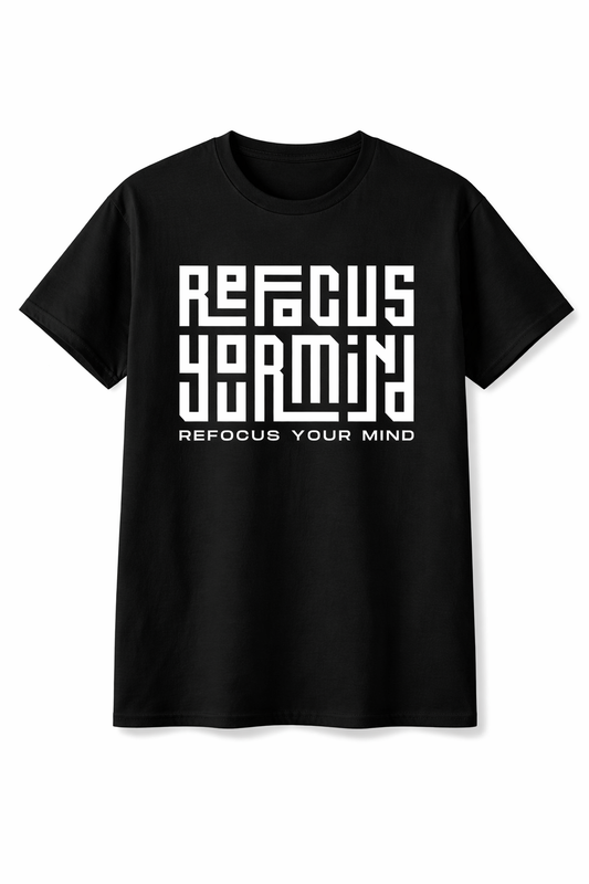 Refocus Your Mind Black T-Shirt with Islamic Geometry Design - Streetwear Fashion