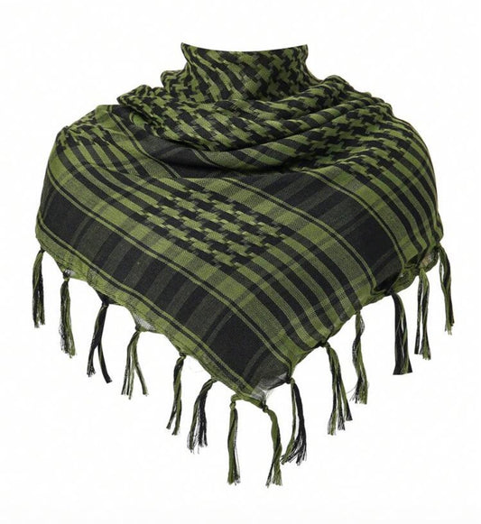 Tactical Green and Black Shemagh Scarf - Military Style Keffiyeh for Outdoor Use